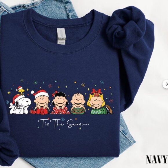 Gildan Tops - Tis the Season Christmas Peanuts Sweatshirt, Snoopy Christmas Sweater